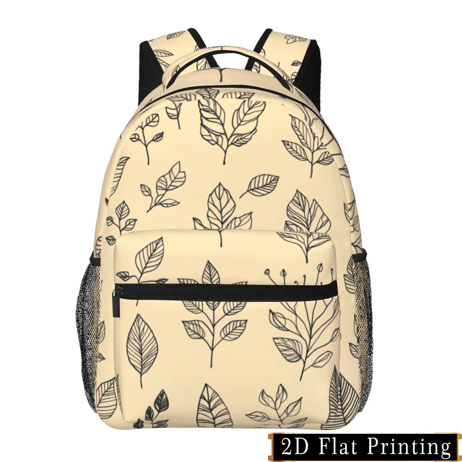 Backpack with Leaf Print, Large Capacity, Multi-Compartment, Adjustable Strap