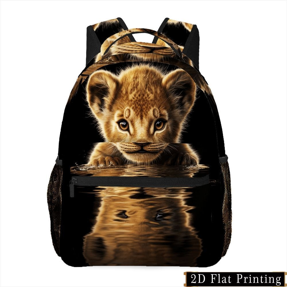 Backpack with Lion Print, Adjustable Strap, Large Capacity for Commuting and Travel