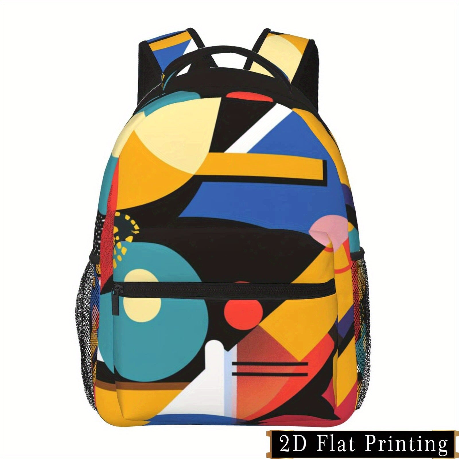 Backpack with Memphis-style geometric color print, shoulder and waist protection