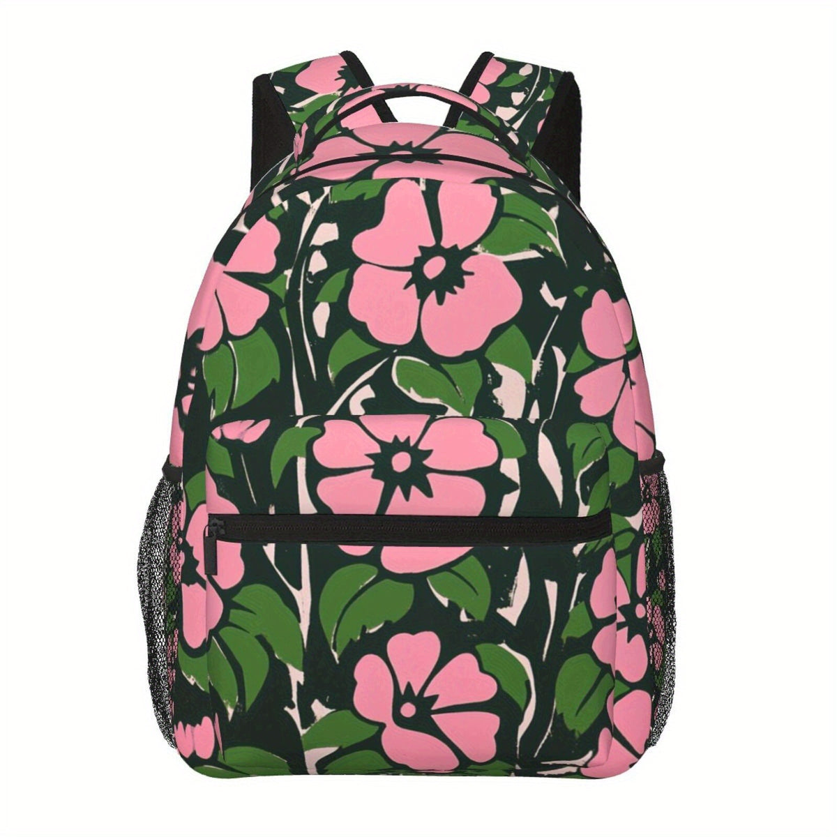 Backpack with Pink Floral Pattern, Shoulder and Waist Protection, Laptop Bag