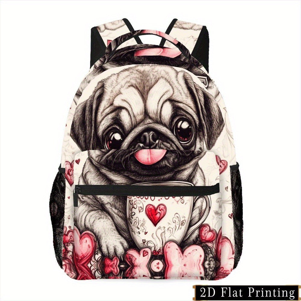 Backpack with Pug Pattern for College and Travel