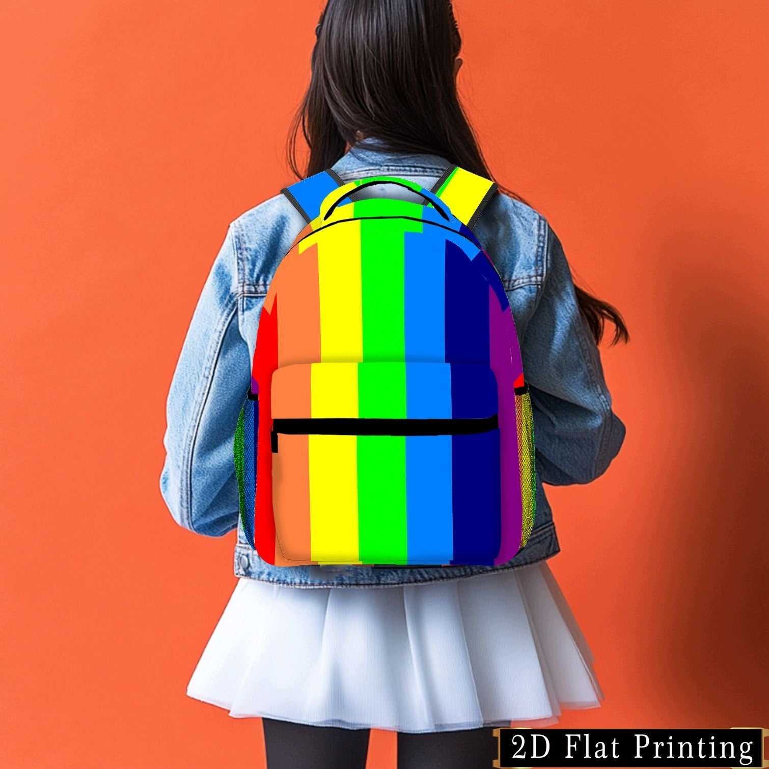 Backpack with Rainbow Print, Student Design, Hand Washable, Zipper Closure, Universal Use