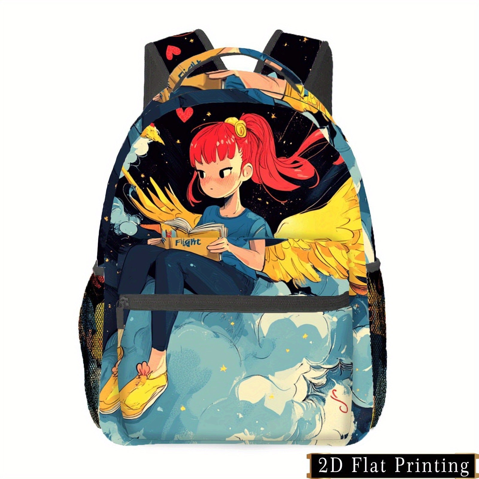 Backpack with Red-Haired Girl Print, Waist Protection, Large Capacity Compartment