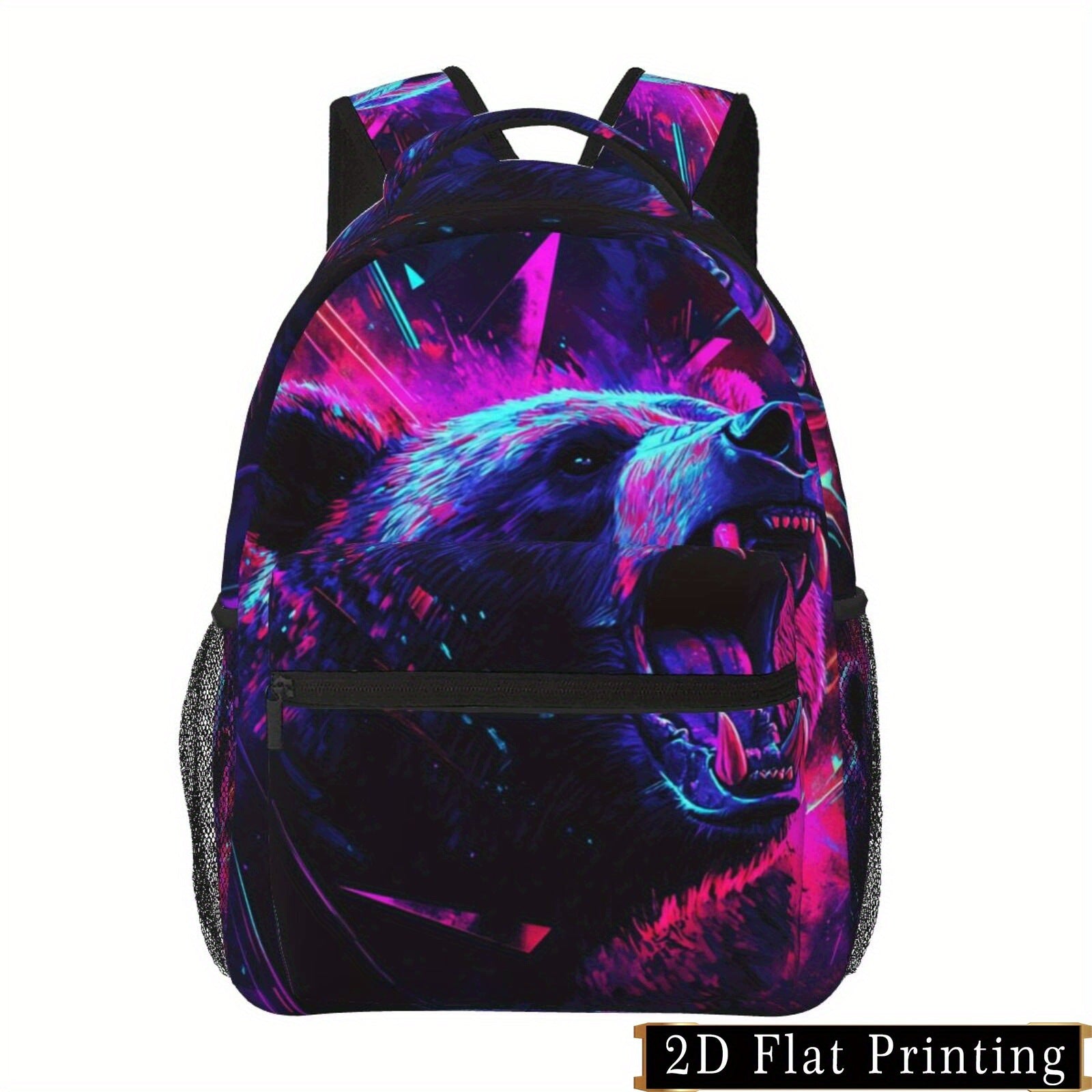 Backpack with Roaring Bear Print, Shoulder & Waist Protection, Laptop Bag