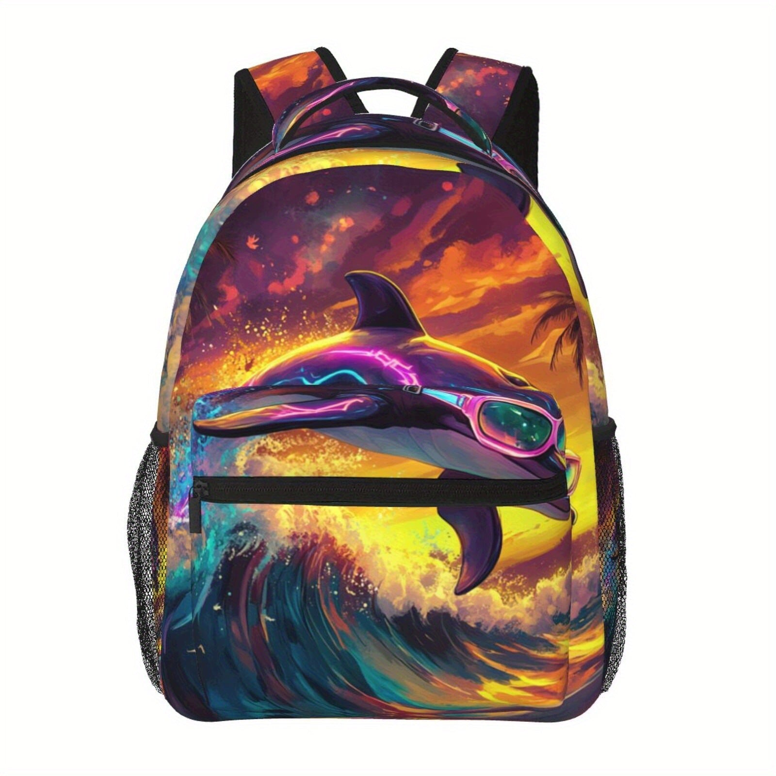 Backpack with Seabot Dolphin Pattern, Full Color Print, Casual, Lightweight