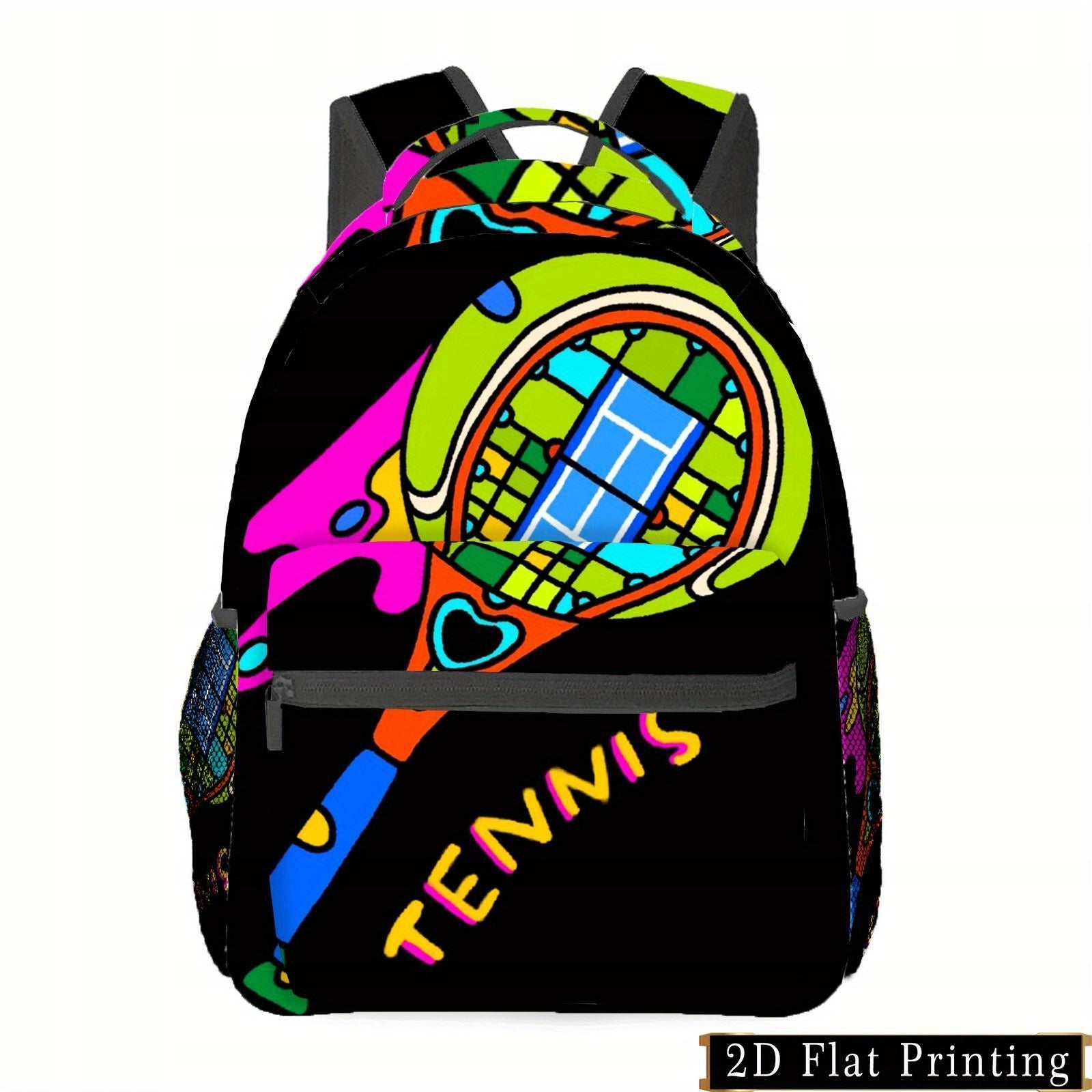 Backpack with Tennis Racket Print - Ideal for Commuting, Laundry, and Travel