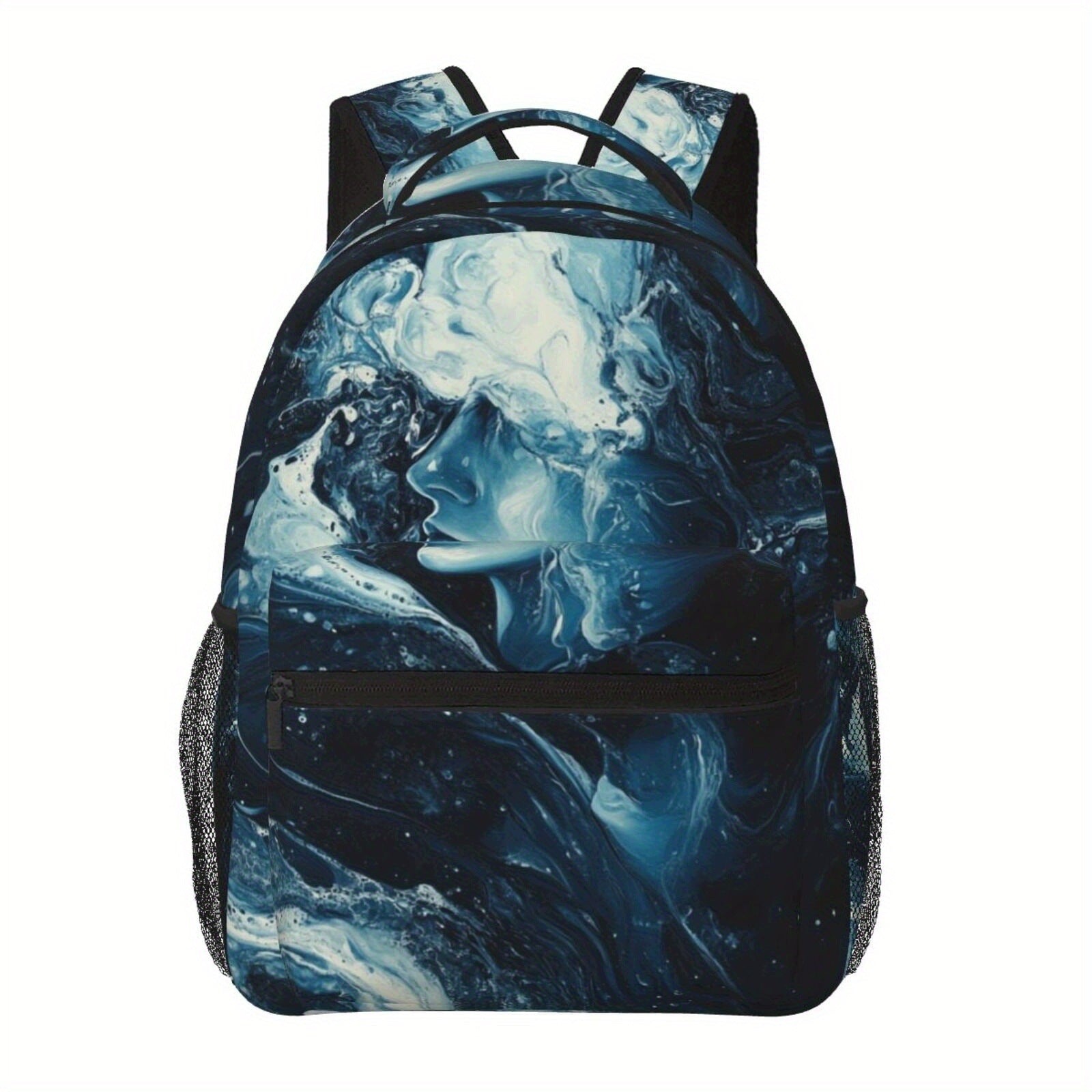 Backpack with Wave Face Print for School and Travel