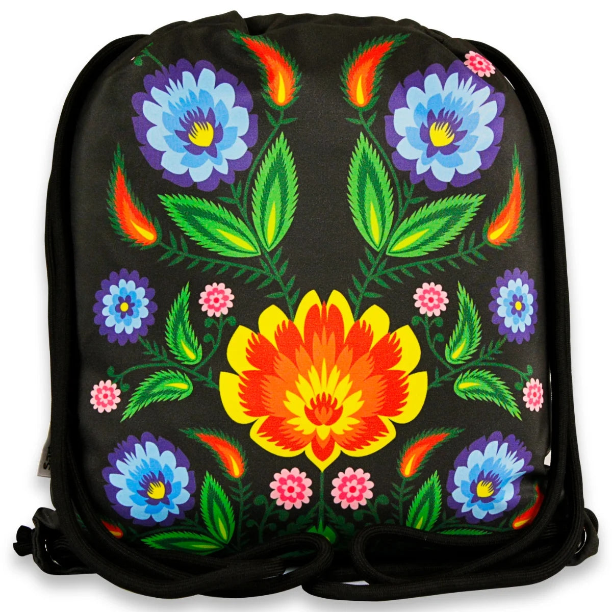 Backpack with lining folk Łowicz flowers blue black