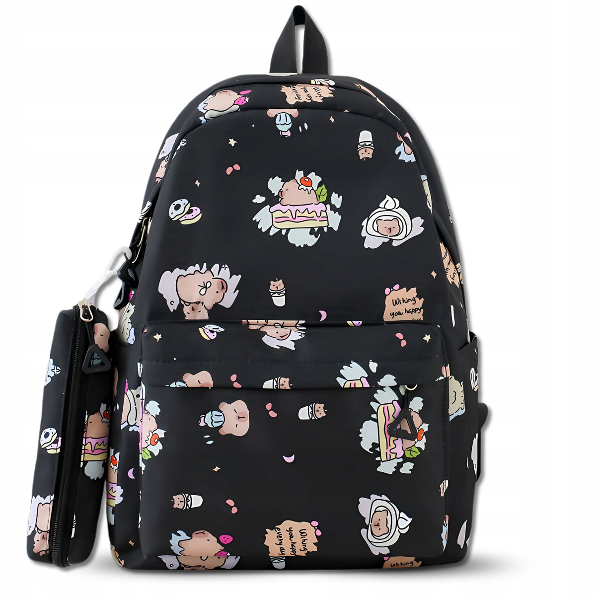 Backpack with pencil case for children and teenagers school Kapibara roomy 2in1