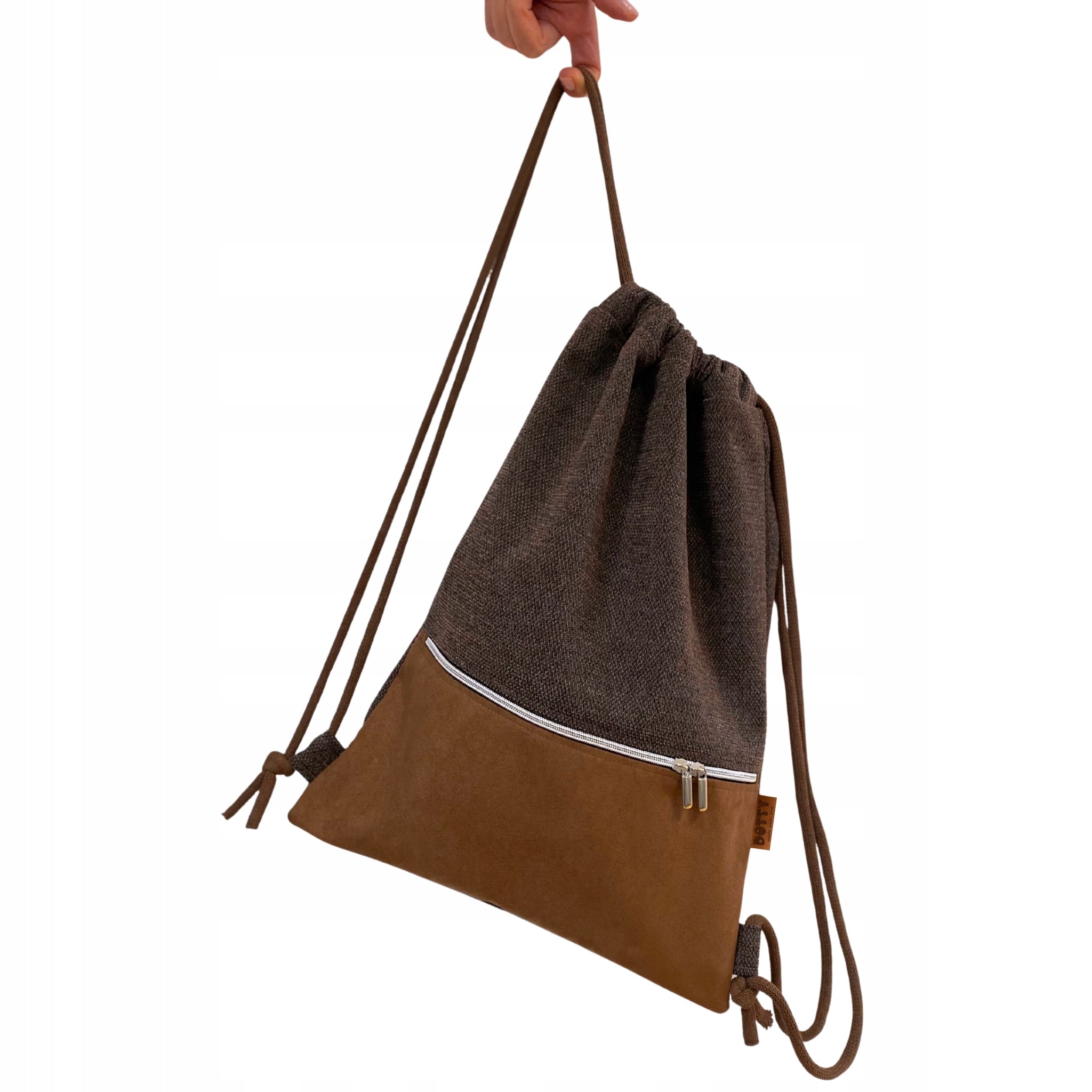 Backpack women's back bag with drawstring pocket large brown Brand DOTTY