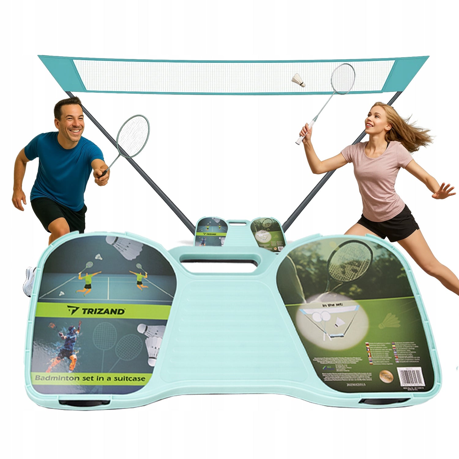 Badminton Game Set Mesh 2 Rackets Dart Suitcase Folding 4in1 Color multicolor
