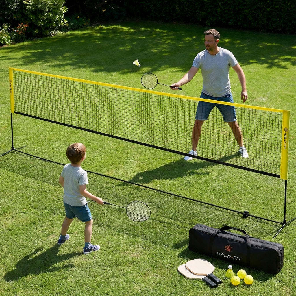 Badminton and pickleball net set, 4 rackets, shuttlecocks and balls Packaging status original
