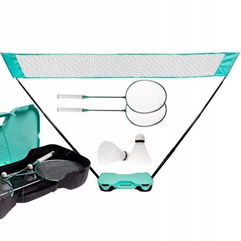 Badminton set Ecarla 2 rackets 2 shuttlecocks net blue 5 elements