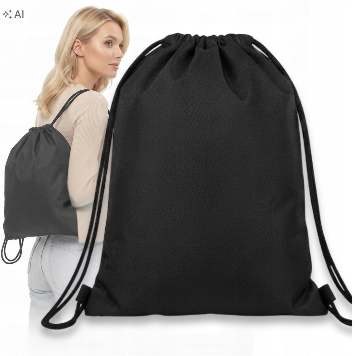 Bag Backpack Workoplecak School for Shoes on Strings Bag Concert BLACK