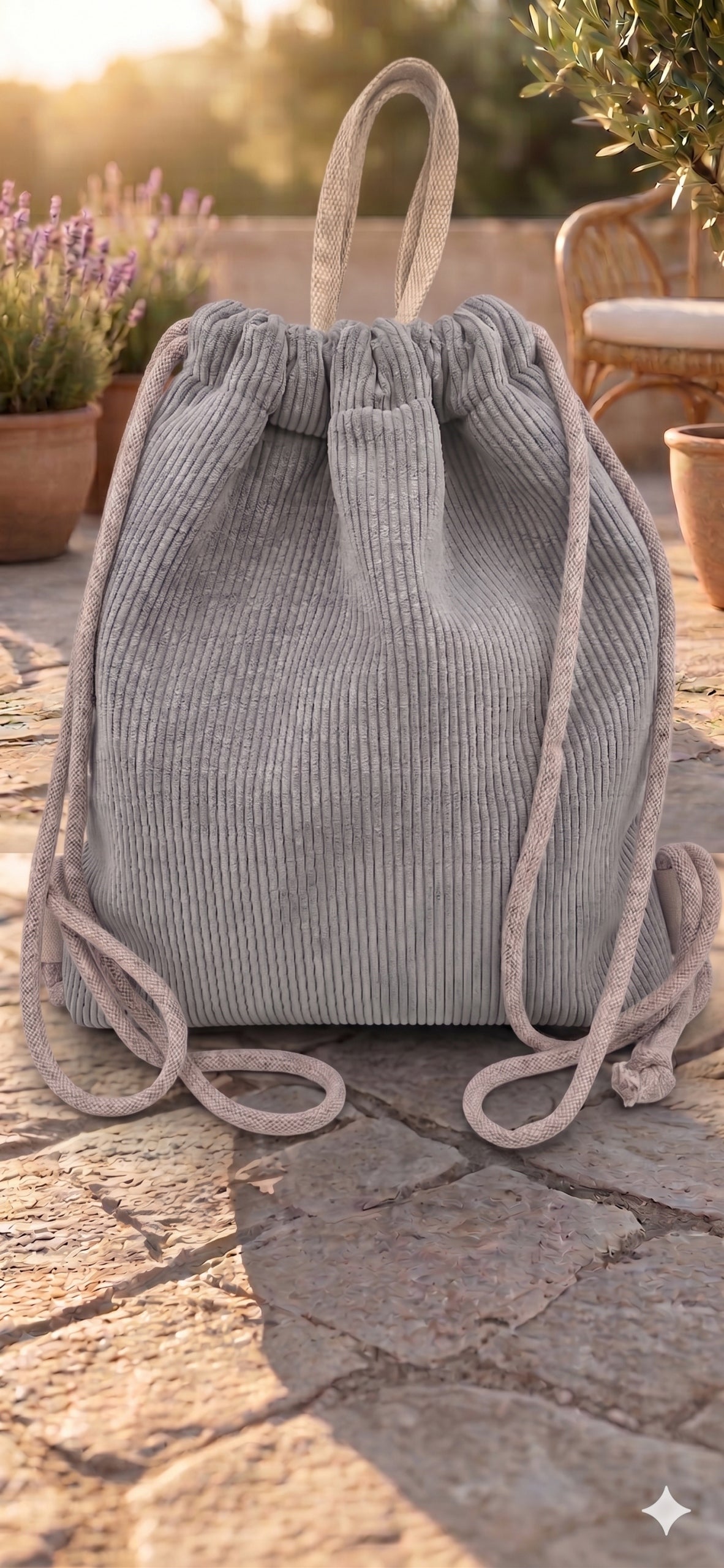 Bag backpack grey corduroy polish product Packaging status original