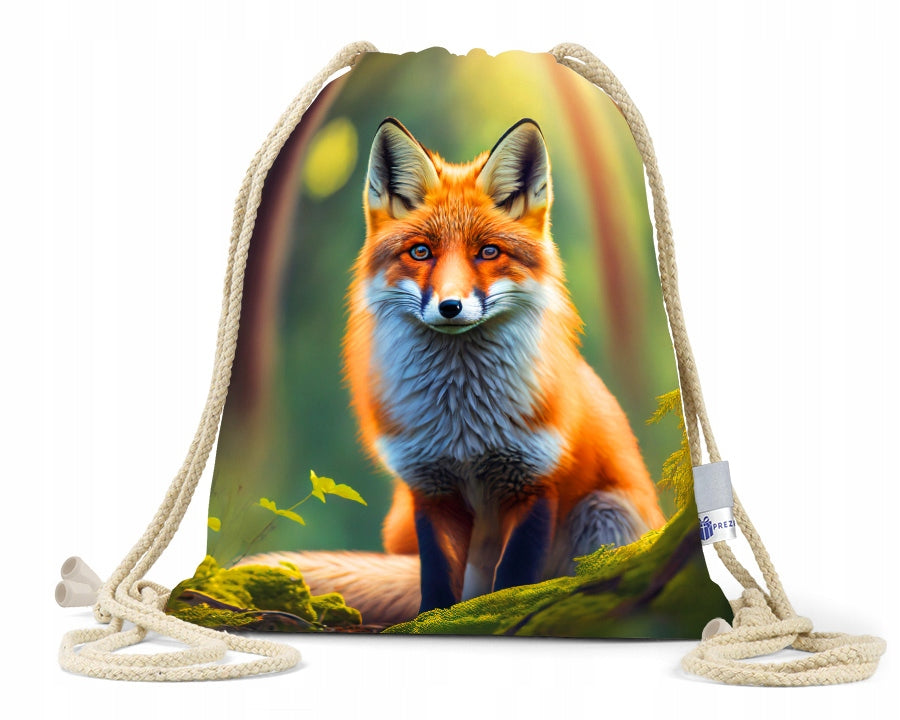 Bag with Fox / Workoplecak / Cotton cord / Reflector / Fox in the forest