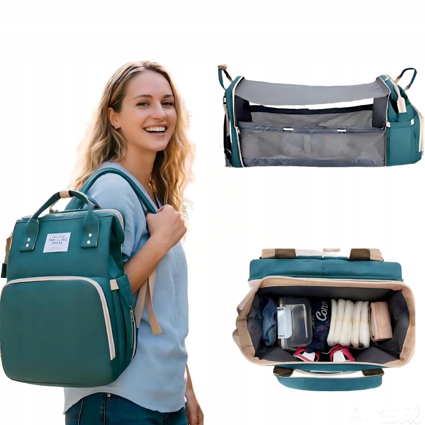 Bags, backpacks, storage boxes, colors green of baby strollers for mothers
