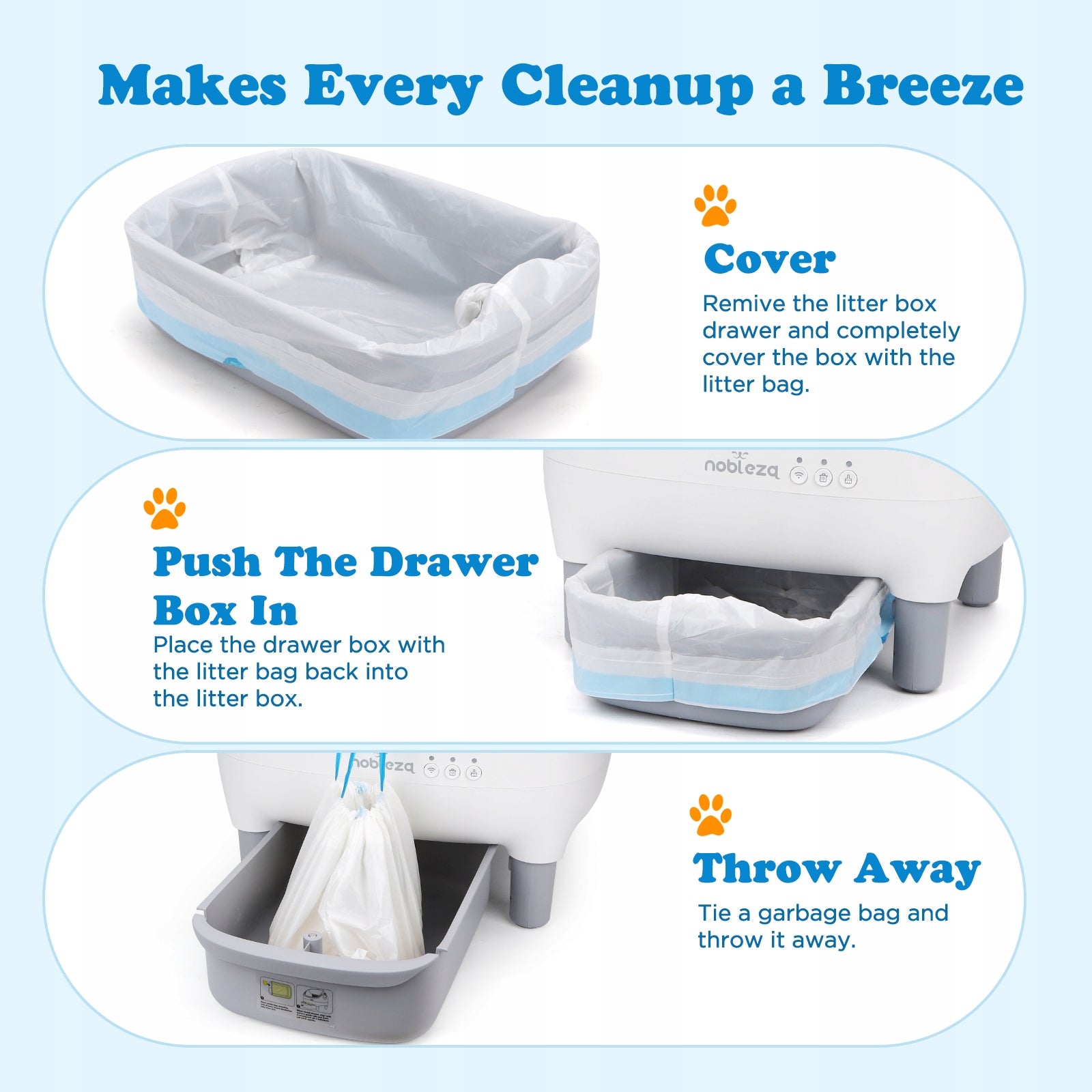 Bags for litter box 66×32 cm 100 pcs. reinforced with drawstring SL03 Nobleza Length 66 cm
