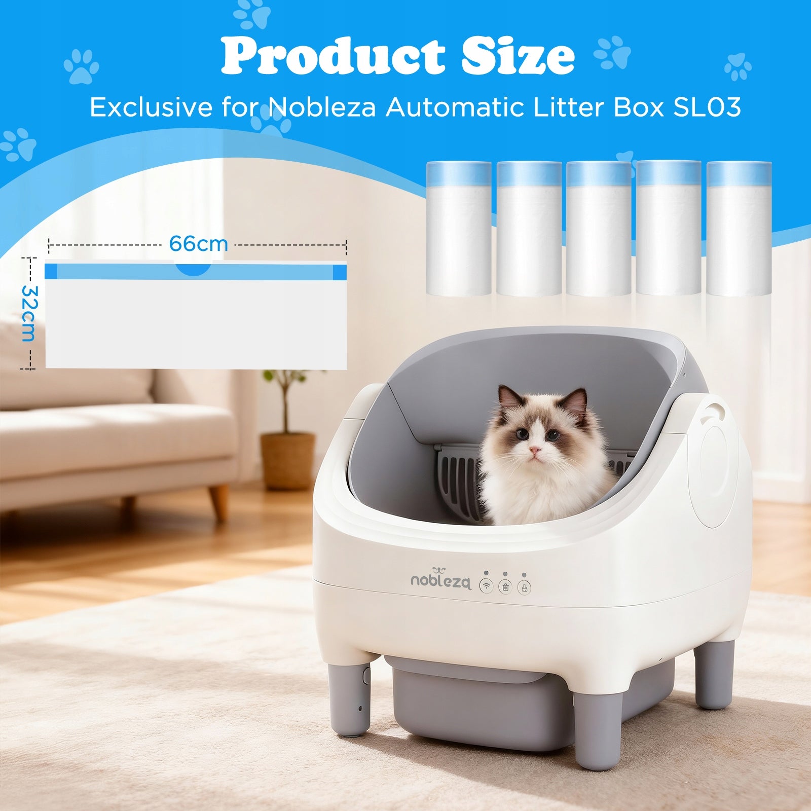 Bags for litter box 66×32 cm 100 pcs. reinforced with drawstring SL03 Nobleza Packaging status original