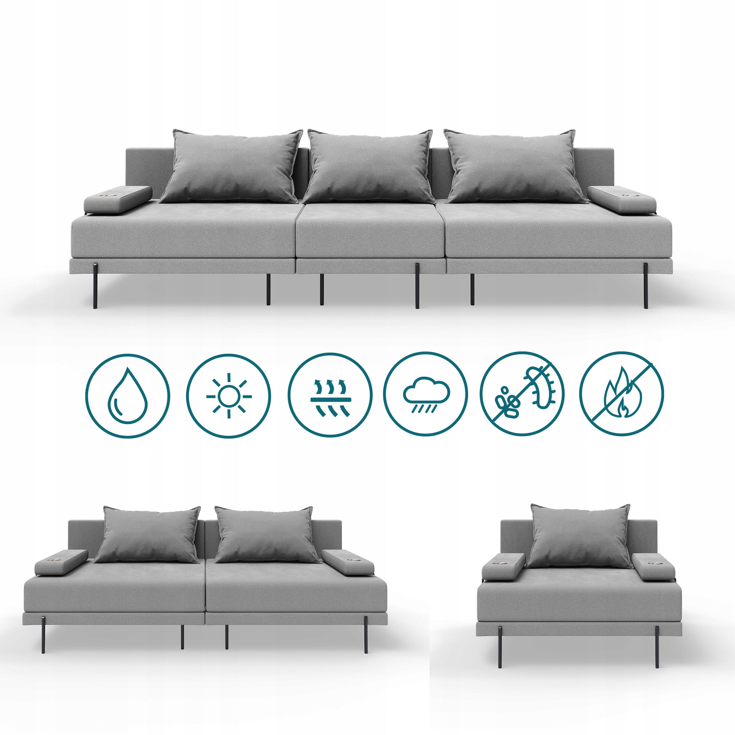 Bahama 3-Person Modular Garden Sofa with Armrests Beige Color beige