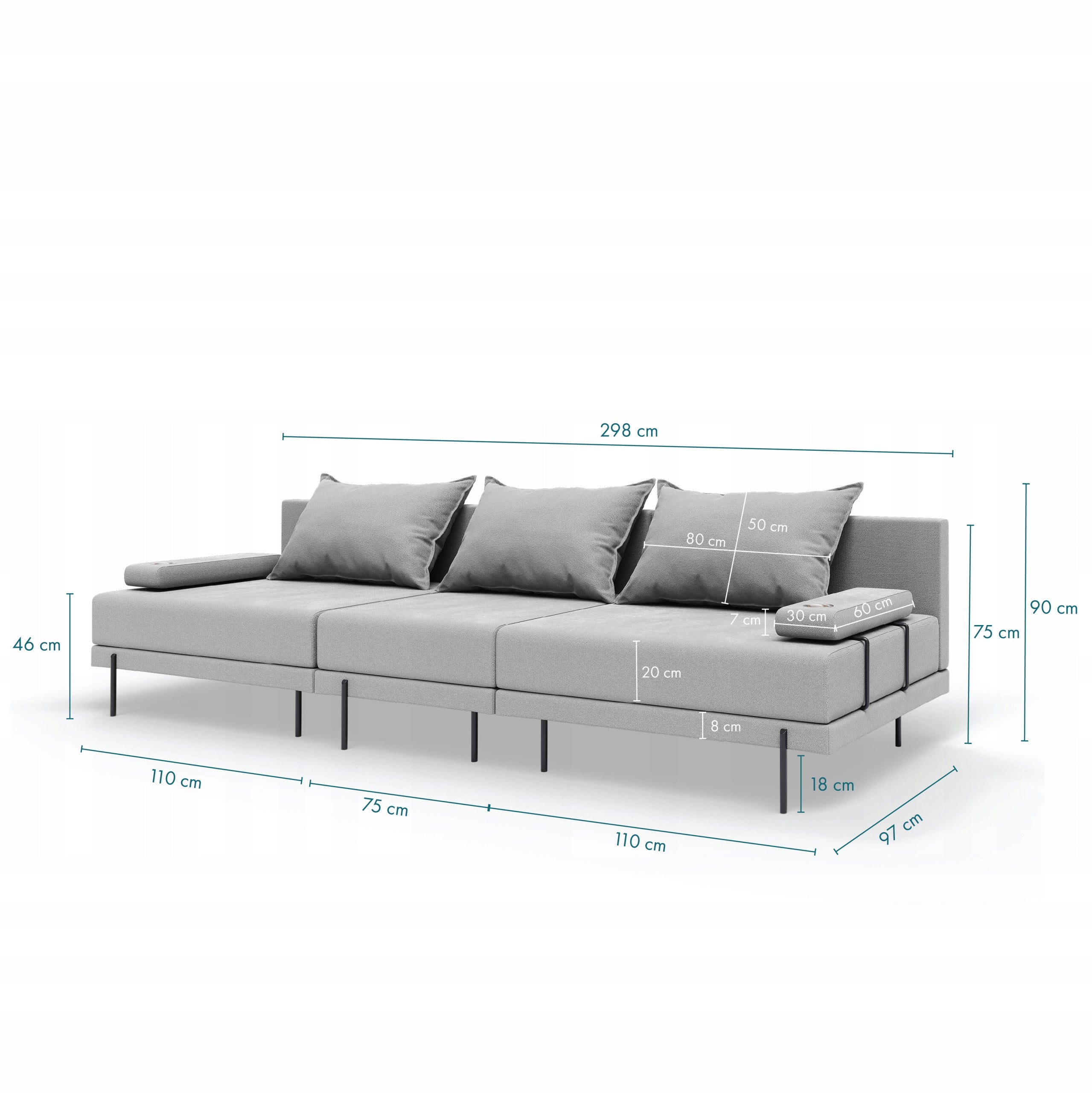 Bahama 3-Person Modular Garden Sofa with Armrests Beige Main material other