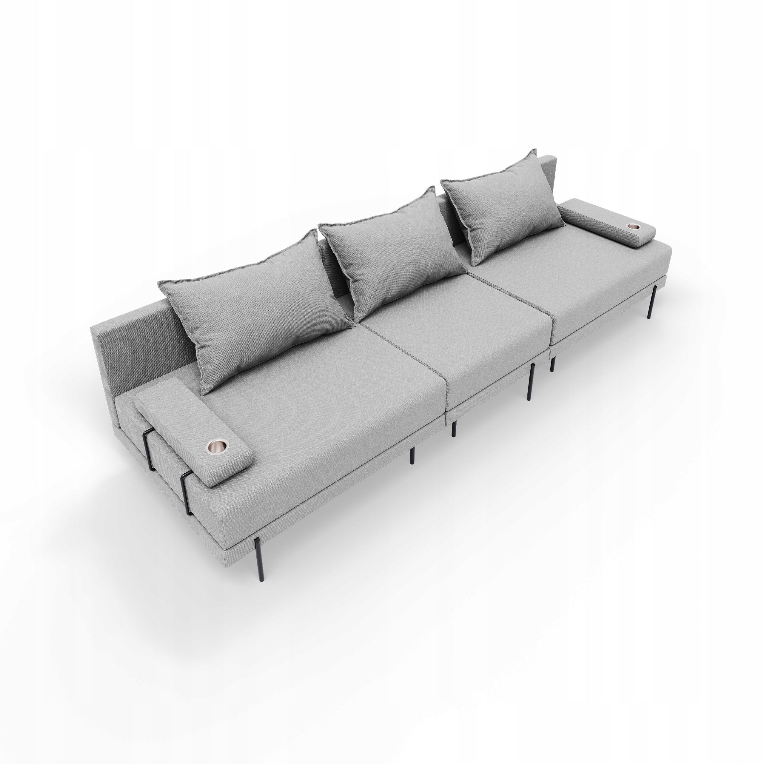 Bahama 3-seater Modular Garden Sofa with Armrests Grey Color gray