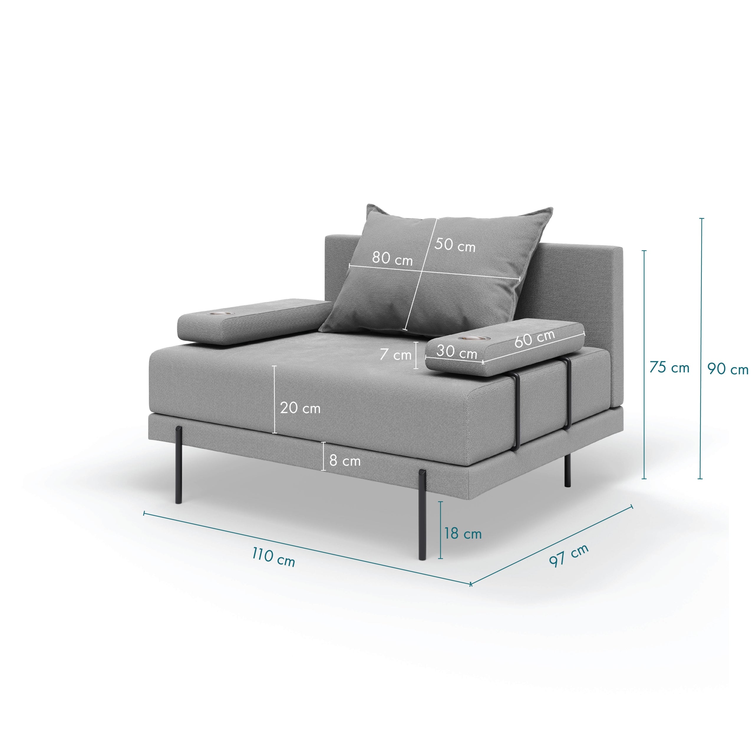 Bahama Garden Chair with Armrests Dark Grey Waterproof Fabric Manufacturer code BAHA-1-DG