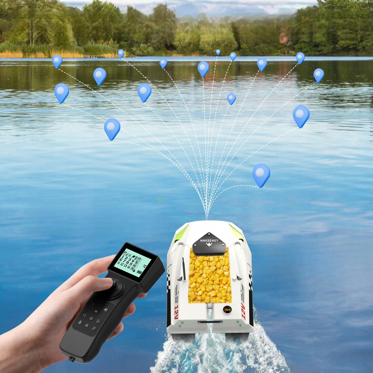 Bait Boat LOKEEVAN D50B GPS Remote Control 12V 2m/s 2x 15600mAh 2kg Load Model D50B