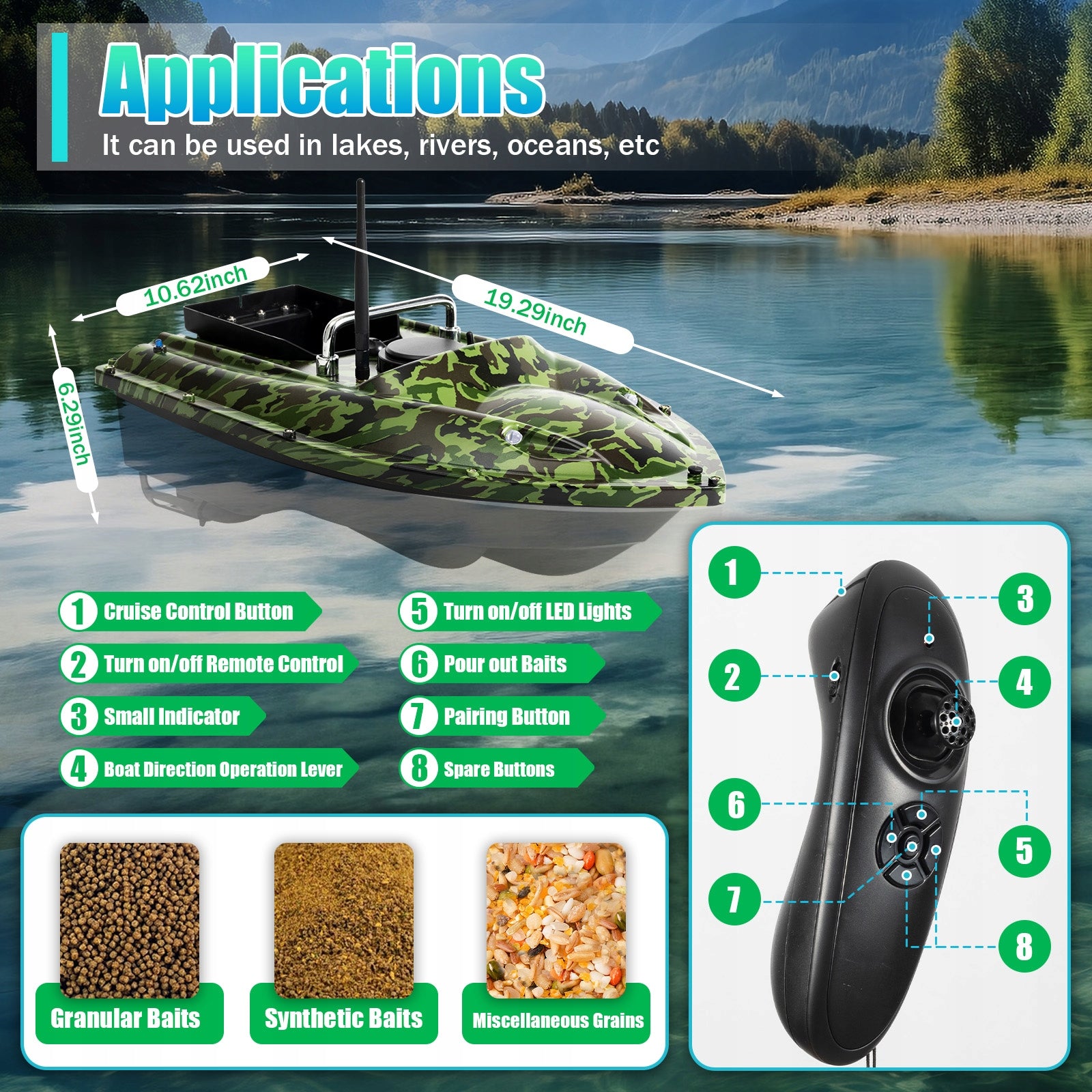 Bait Boats for Carp Fishing - RC Fishing Boats 500m 1.5kg Loading Brand no brand