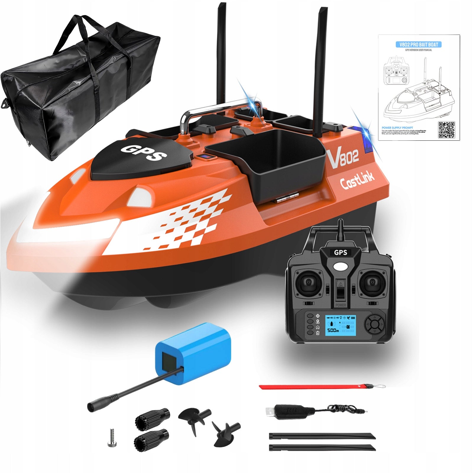 Bait boat Lokeevan V802 Pro GPS 4 tanks 160 points 500m black +HandBag