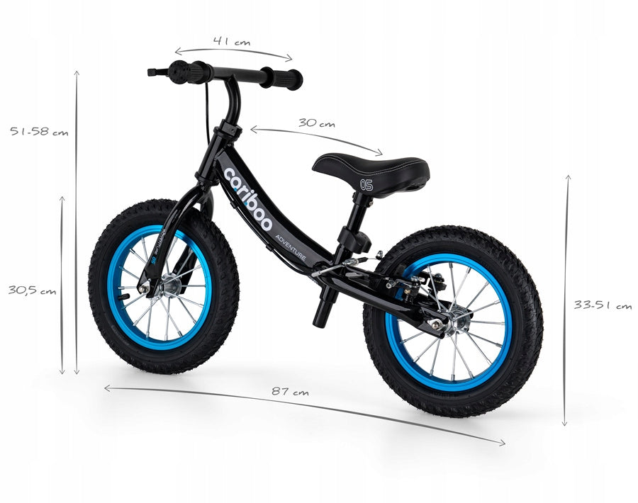 Balance bike Cariboo Adventure 12 inches pumped wheels brake Color black blue