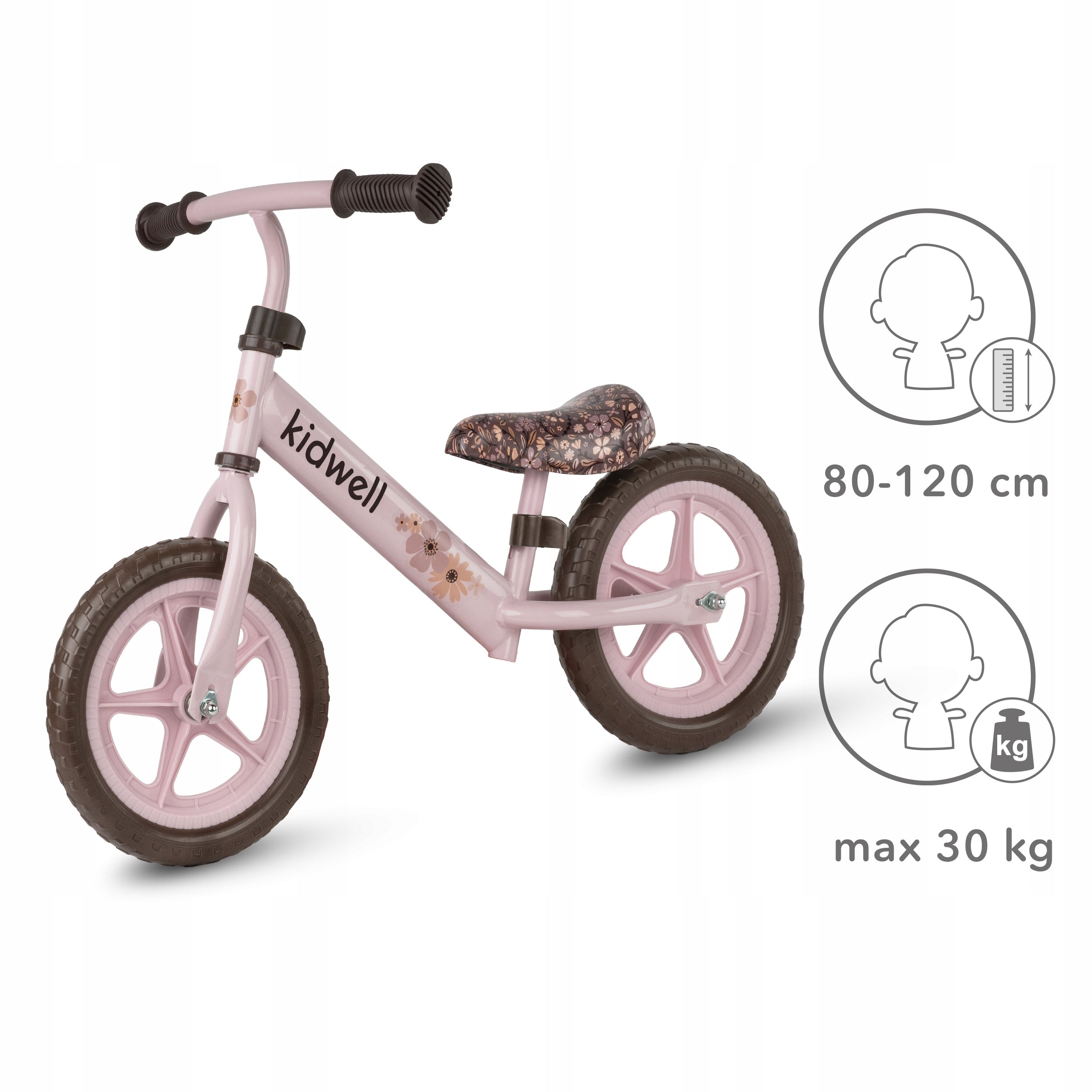 Balance bike Kidwell Rebel FLOWER flowers pink Height 80–120 cm