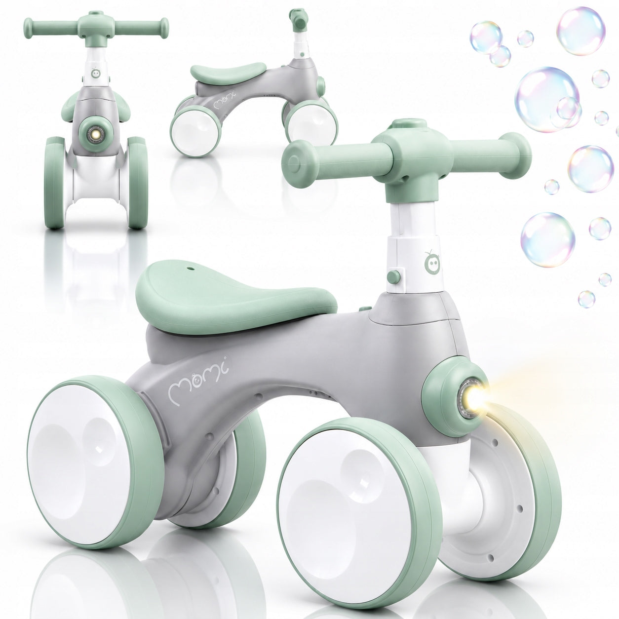 Balance bike MoMi TOBIS green - from 2 years light horn light up to 20kg