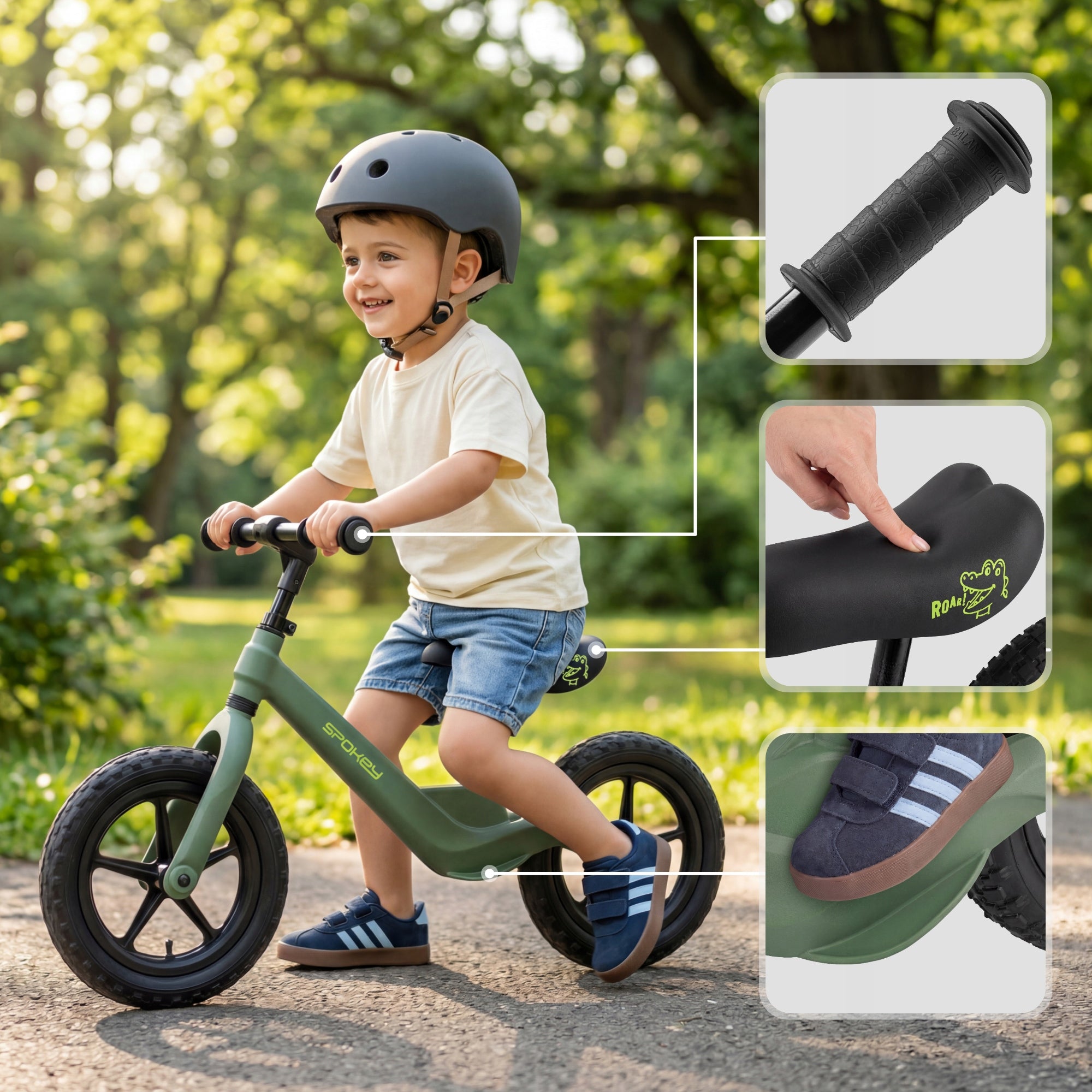 Balance bike for 3 year old adjustable pumped wheels Spokey BROOMIE Kid's age 3＋ years
