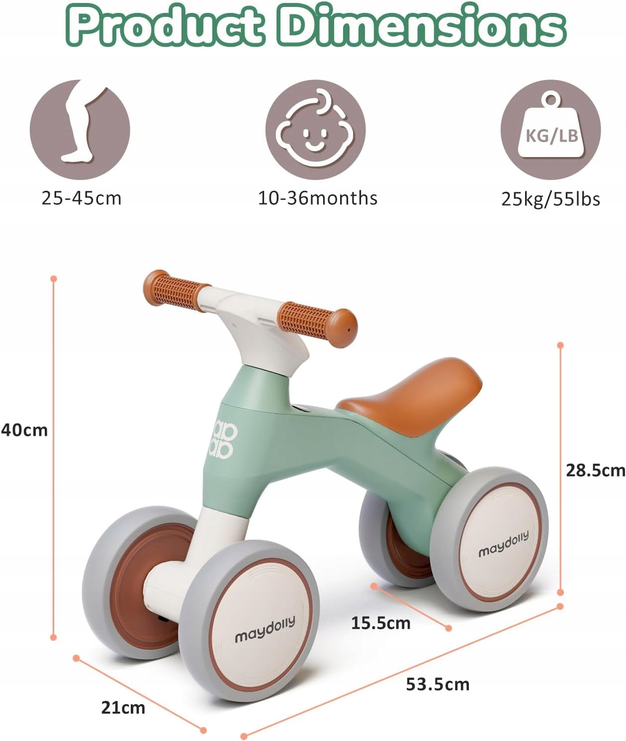 Balance bike for children from 1 year of age Maydolly green Manufacturer code LPNHK333331833