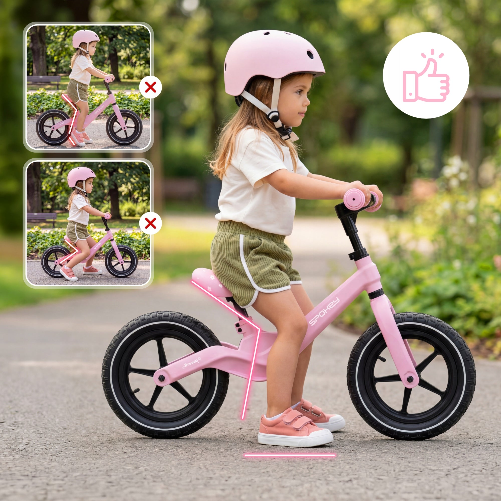 Balance bike for girls adjustable pumped wheels Spokey BROOMIE Color black pink