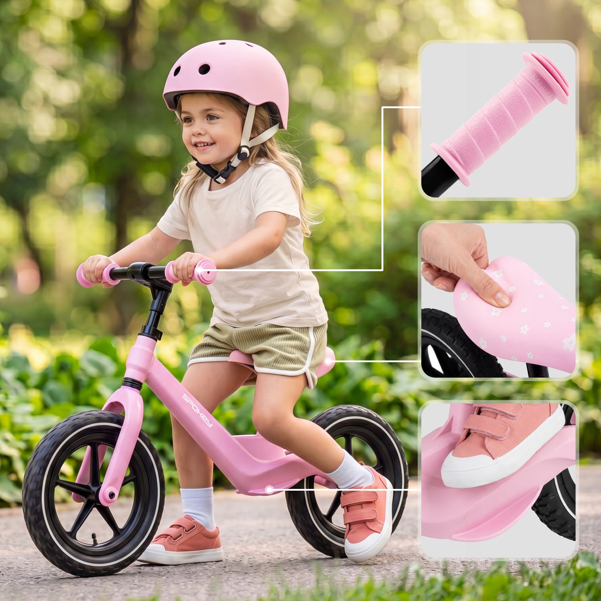 Balance bike for girls adjustable pumped wheels Spokey BROOMIE Kid's age 3＋ years
