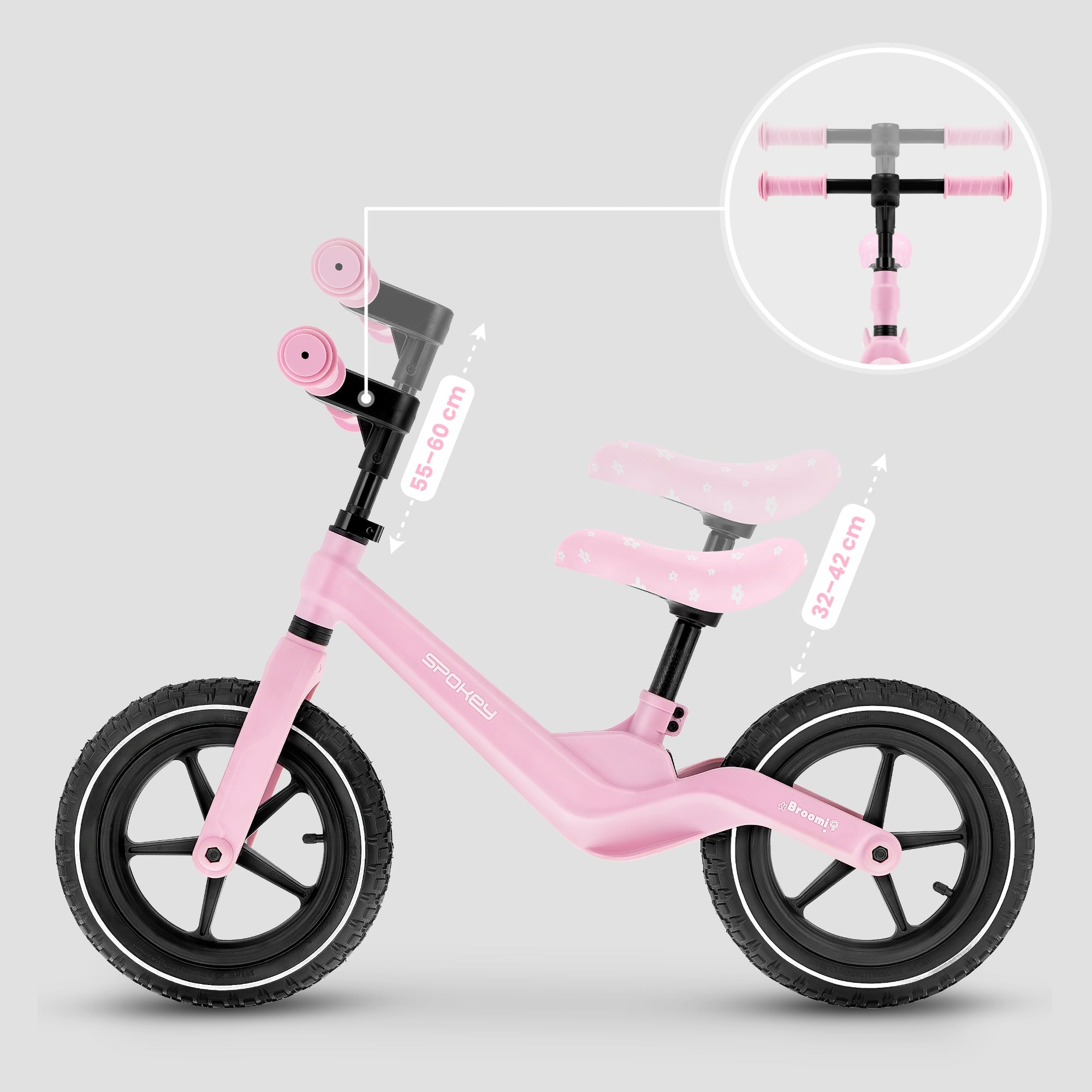 Balance bike for girls adjustable pumped wheels Spokey BROOMIE Model BROOMI