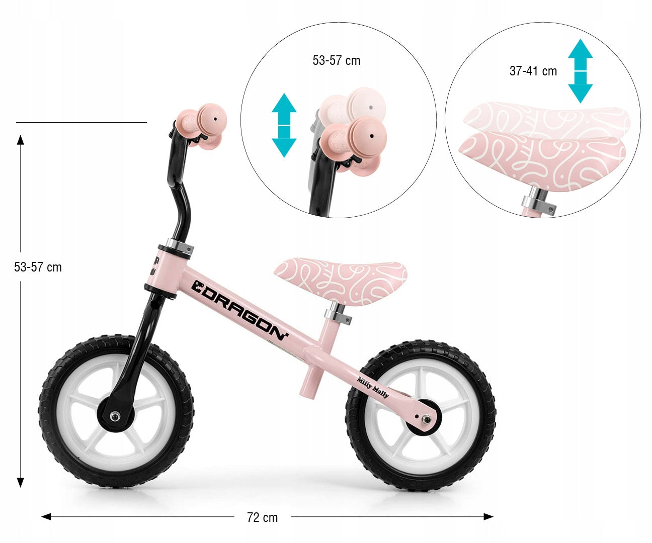Balance bike ride-on for girls +2 steel frame Dragon Milly Mally Model Dragon