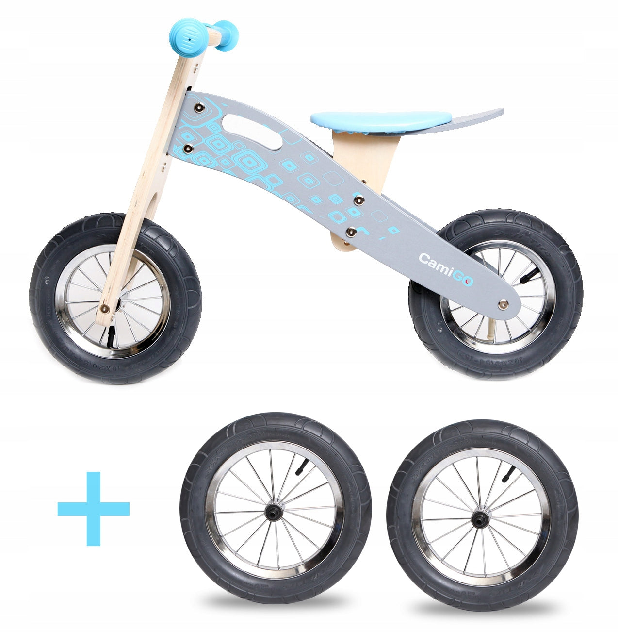 Balance bike wooden wheels pumped 10 and 12 Brand no brand
