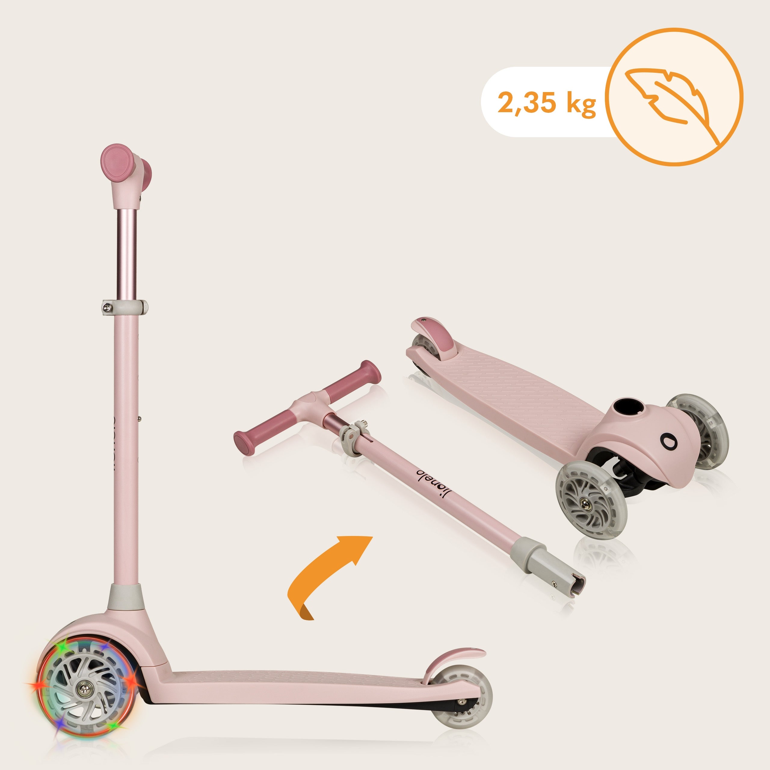 Balance scooter three-wheeled LED WHEELS Lionelo Jessy SET IN HELMET Brake yes
