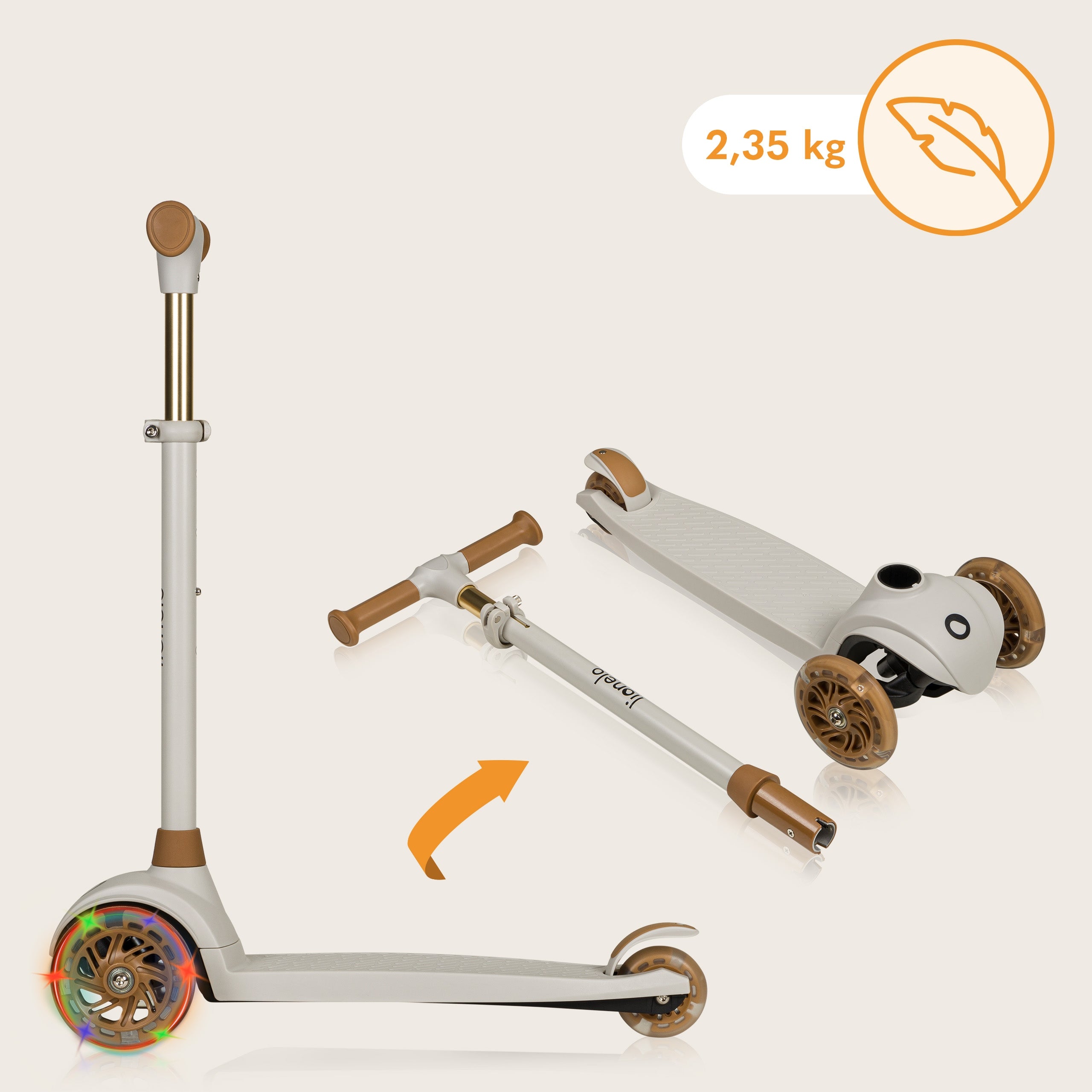 Balance scooter tricycle LED WHEELS up to 50kg folding Lionelo Jessy Color beige