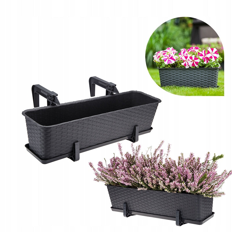 Balcony Box RATTAN 60 cm Flower Pot with Handle and Stand Graphite