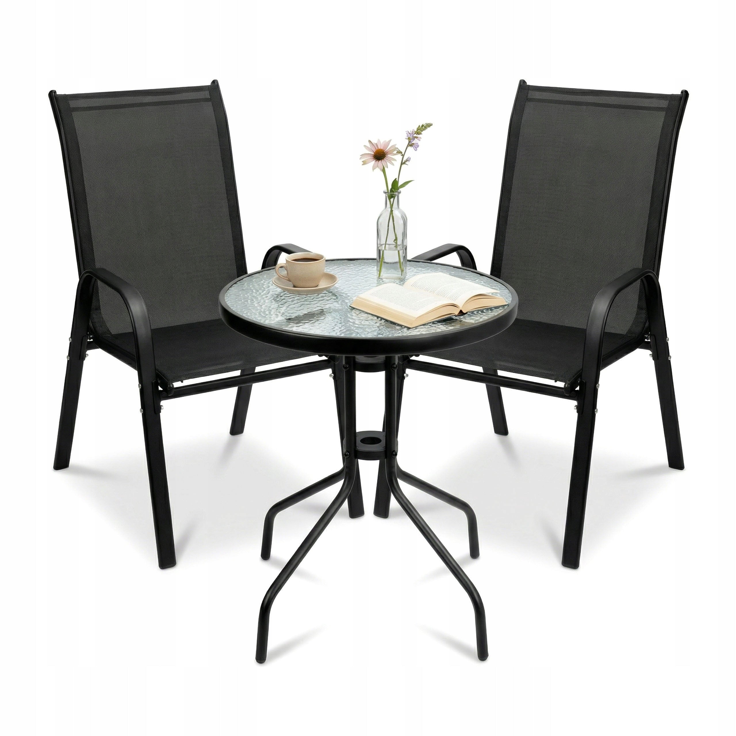Balcony Furniture Set Black 2 Pers Chairs Table Terrace Garden Small Balcony