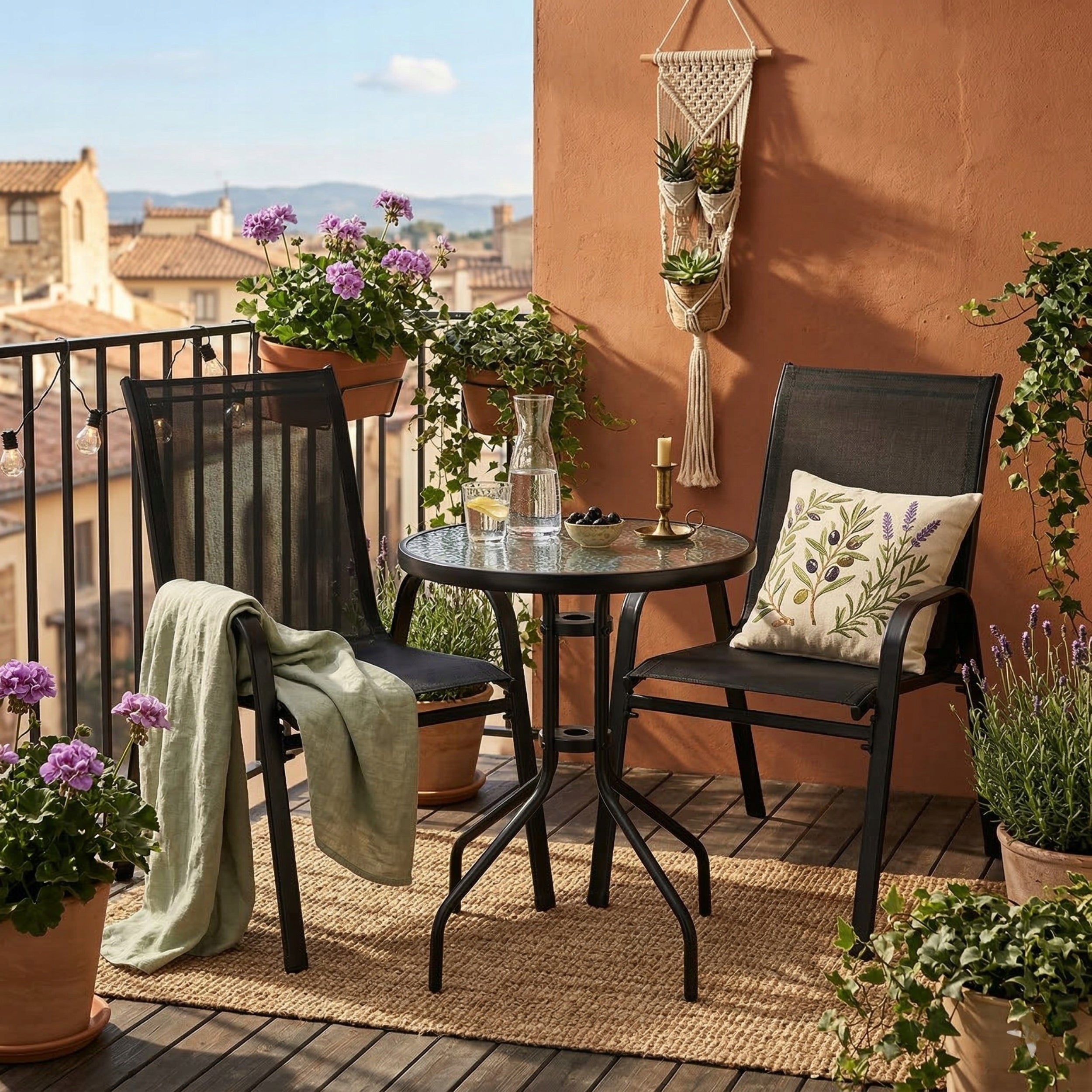 Balcony Furniture Set of 2 Pers Chairs Table Terrace Garden Black Small Balcony Manufacturer code 4877