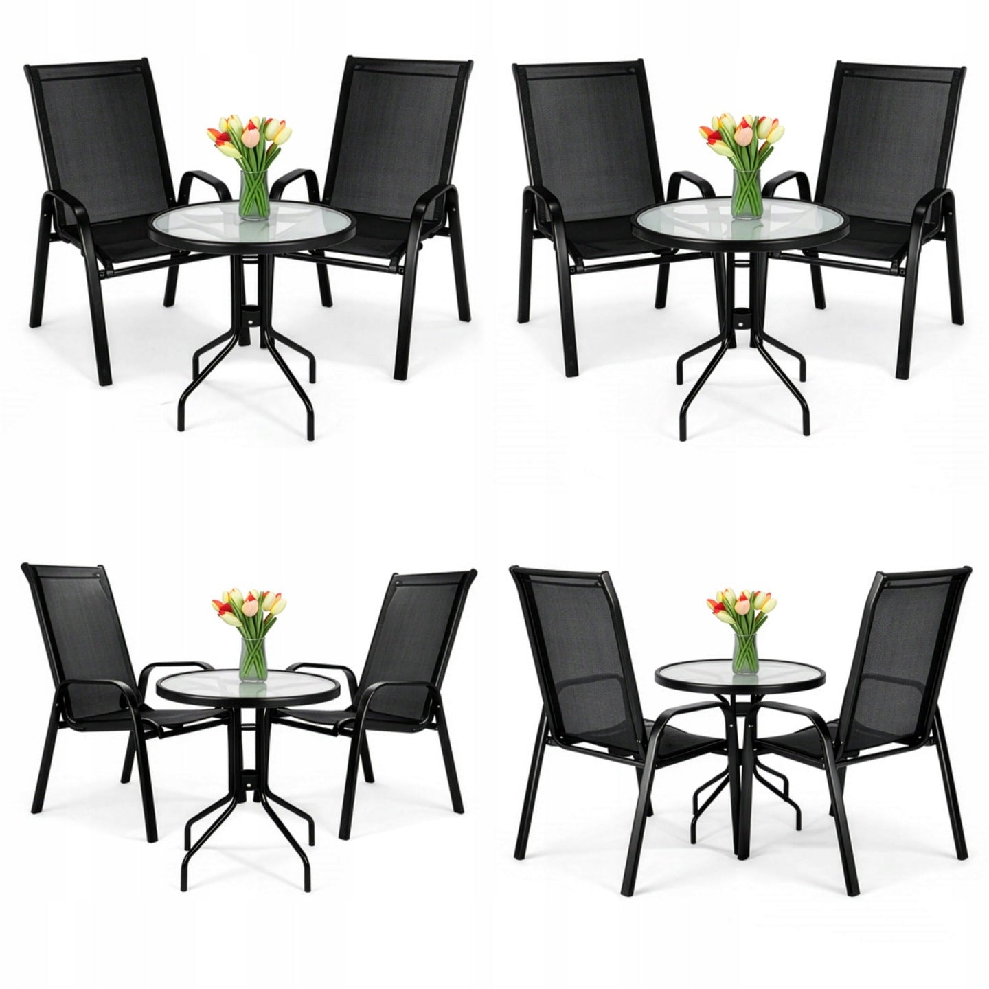 Balcony Furniture Set of 2 Pers Chairs Table Terrace Garden Black Small Balcony Set contents chair end table