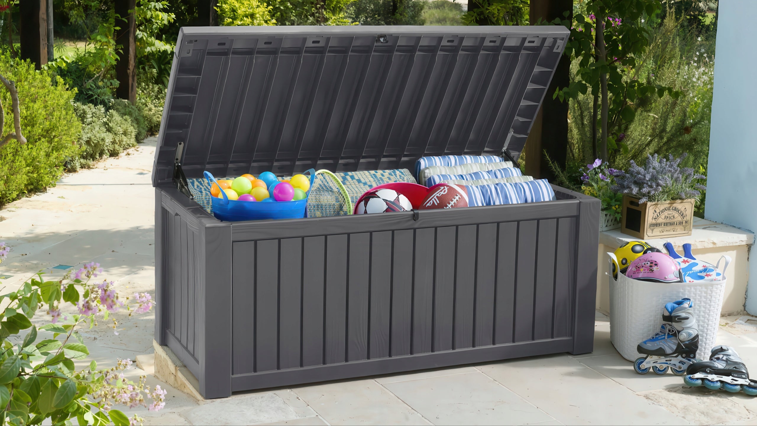 Balcony Garden Chest 570L KETER Seat Trunk Storage Box Graphite Box capacity 570 l