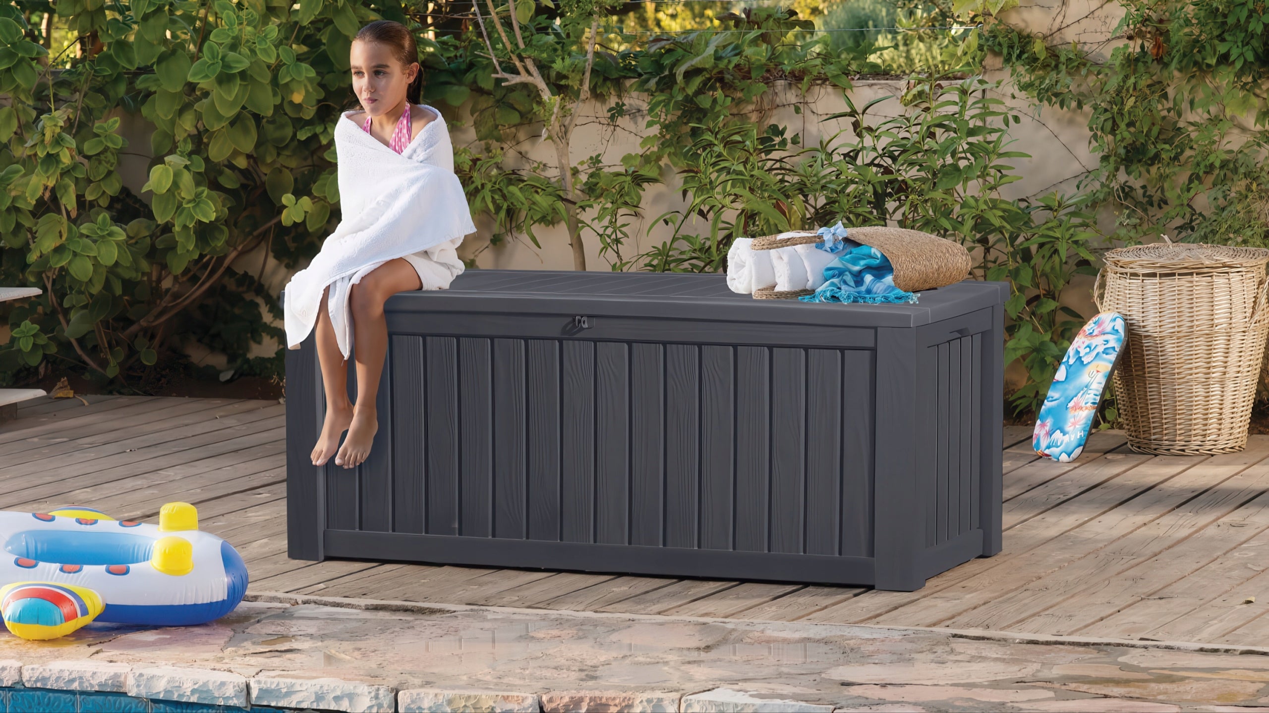 Balcony Garden Chest 570L KETER Seat Trunk Storage Box Graphite Brand Keter