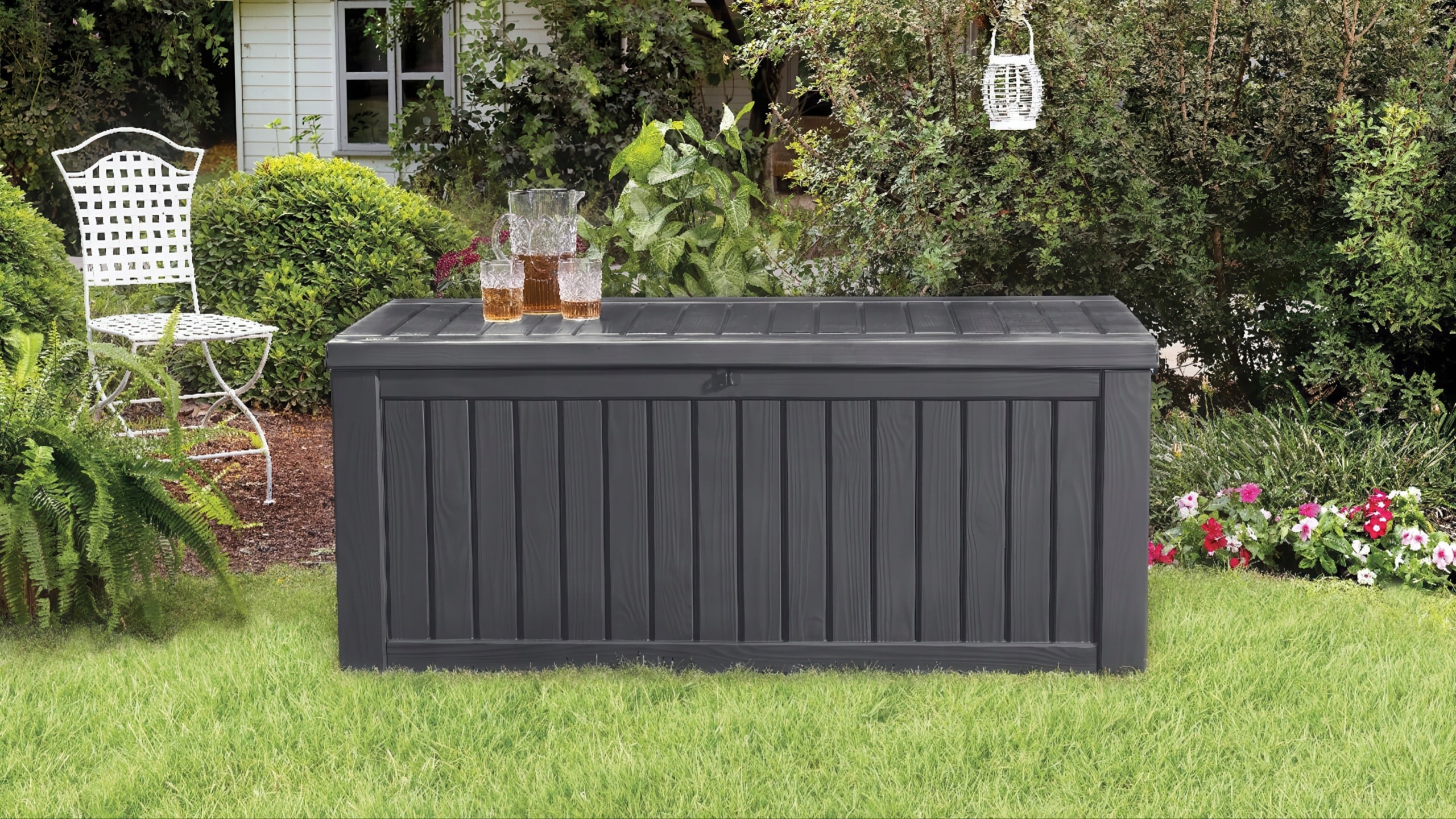 Balcony Garden Chest 570L KETER Seat Trunk Storage Box Graphite Furniture height 64.4 cm