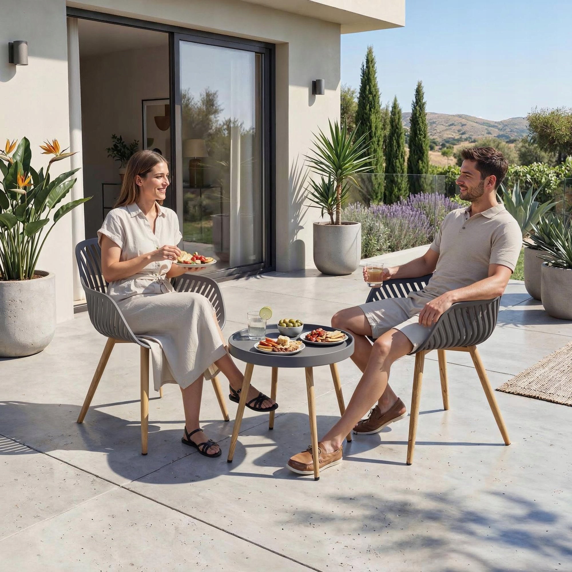 Balcony Garden Furniture Set 2+1 Table + Chairs Wood Style For Terrace Set contents chair low coffee table